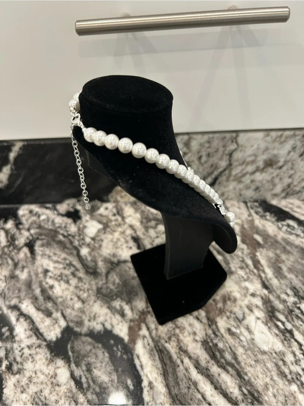 Pearl and Silver Leaf Drop Necklace - White
